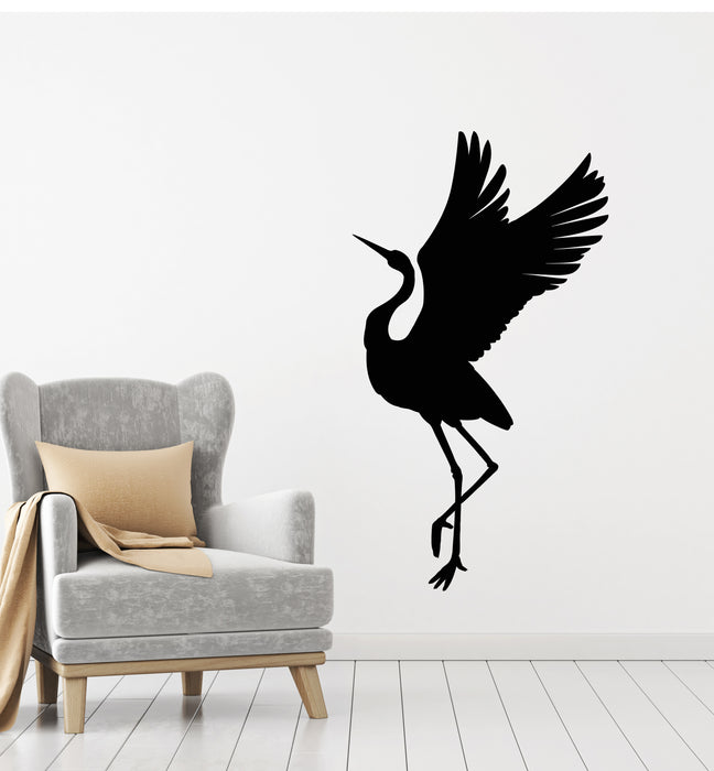 Vinyl Wall Decal Heron Crane Flying Asian Bird Silhouette Oriental Stickers Mural (g1978)