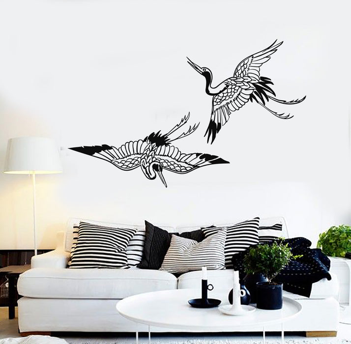 Vinyl Wall Decal Asian Style Heron Bird Stork Nursery Couple Stork Stickers Mural (g4362)