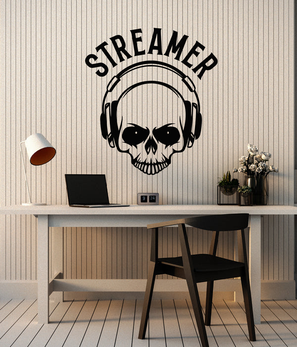 Vinyl Wall Decal Streamer Gaming Zone Decor Skull Headphones Stickers Mural (g7270)