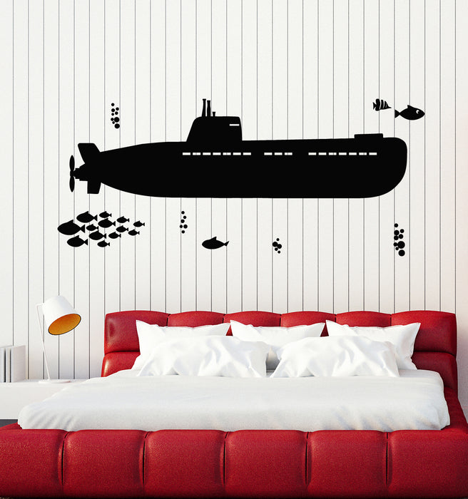 Vinyl Wall Decal Submarine Sea Ship Style Undersea Fishes Stickers Mural (g2696)