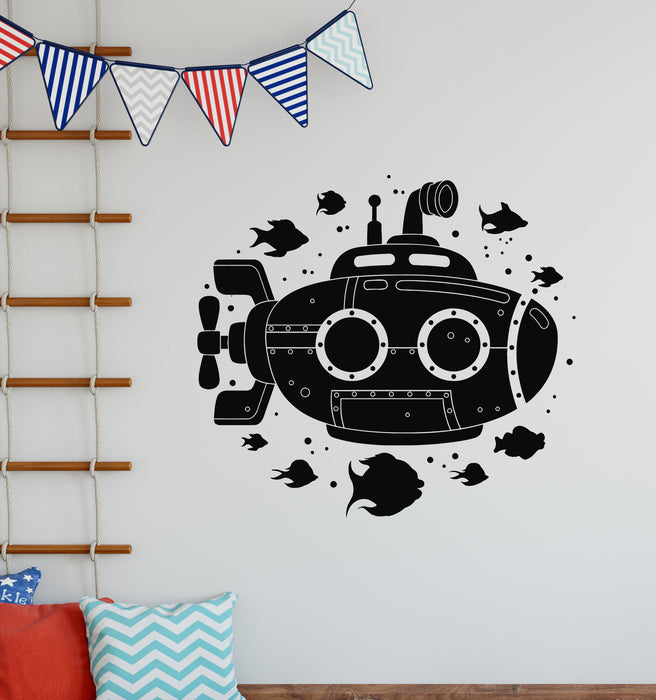 Vinyl Wall Decal Cartoon Submarine Sea Ship Fishes Kids Room Stickers Mural (g6714)