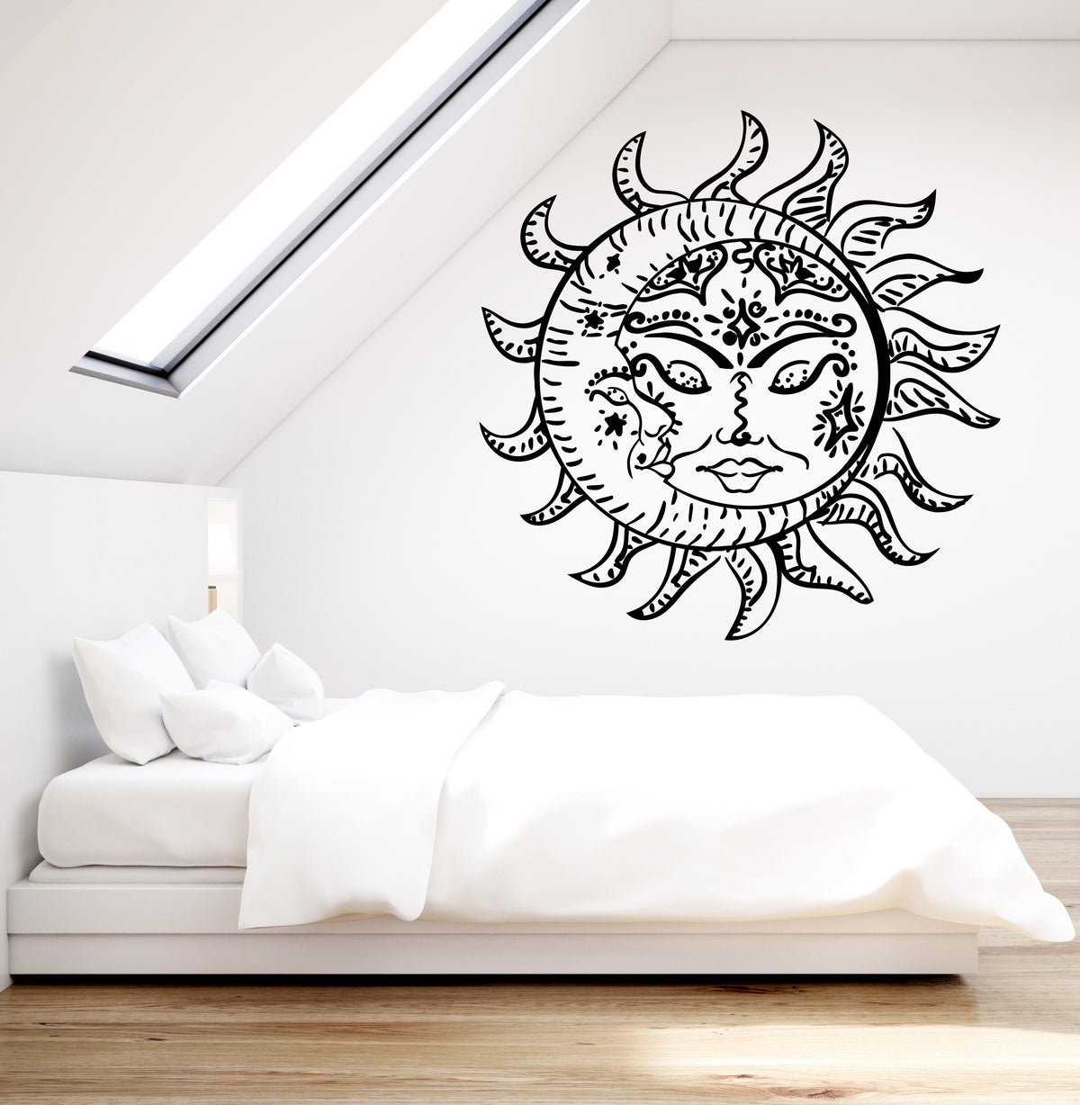 Vinyl Wall Decal Night Bedroom Abstract Crescent Moon Sun Face Sticker ...