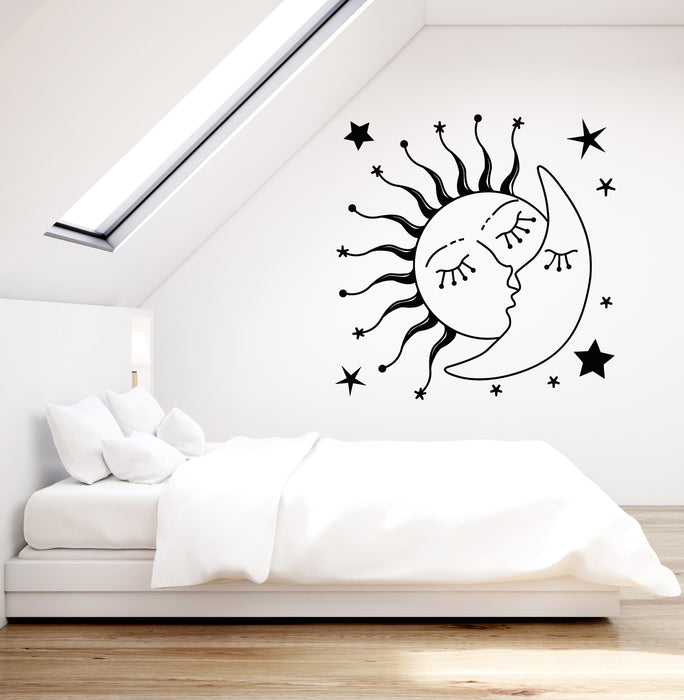 Vinyl Wall Decal Sun Kissing Moon Stars Romantic Bedroom Stickers Mural (g2632)