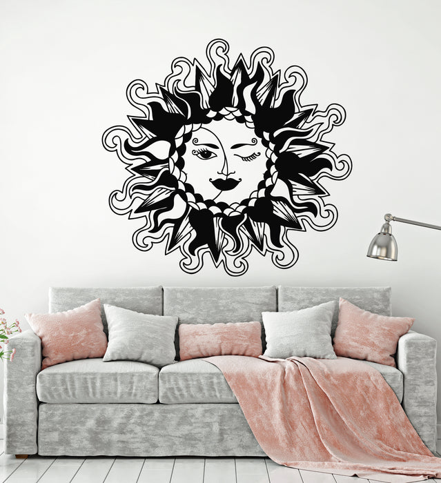 Vinyl Wall Decal Crescent Moon Face Sun Day Night Bedroom Decor Stickers Mural (g1126)