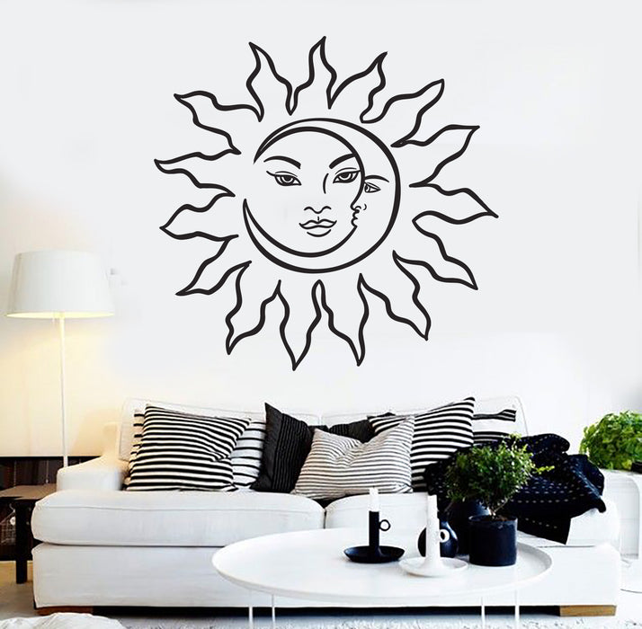 Vinyl Wall Decal Sun Face Moon Crescent Abstract Bedroom Decoration Stickers Mural (g148)