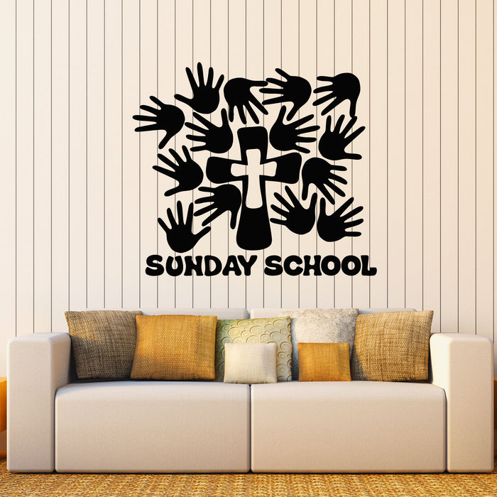Vinyl Wall Decal Sunday School Religion Cross Hands Decor Stickers Mural (g8292)