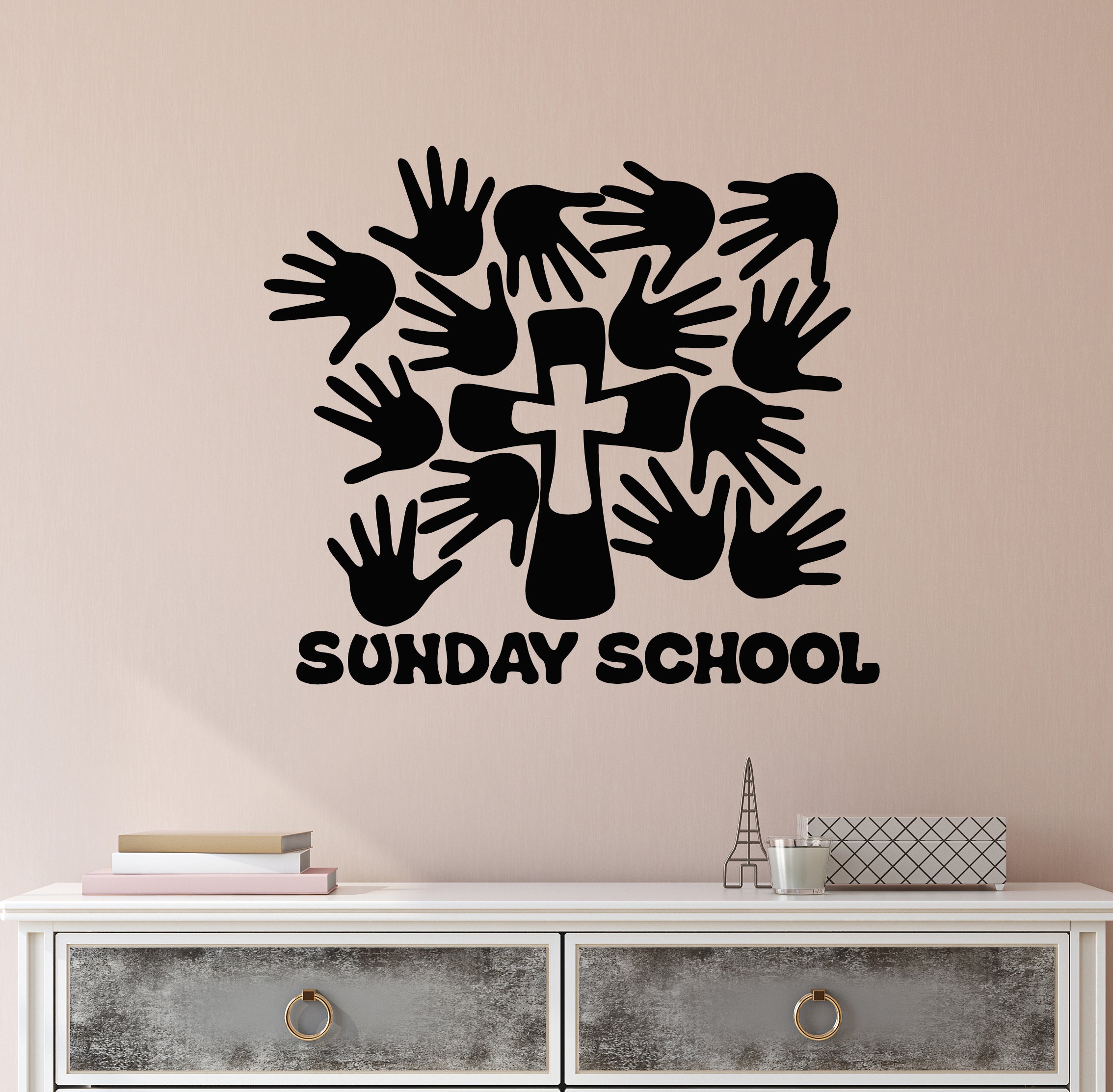 Vinyl Wall Decal Sunday School Religion Cross Hands Decor Stickers Mur ...