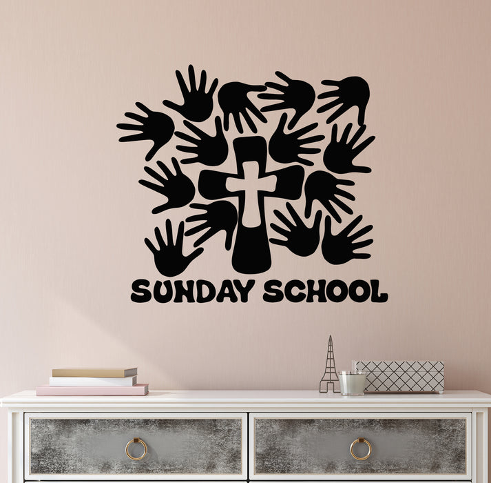 Vinyl Wall Decal Sunday School Religion Cross Hands Decor Stickers