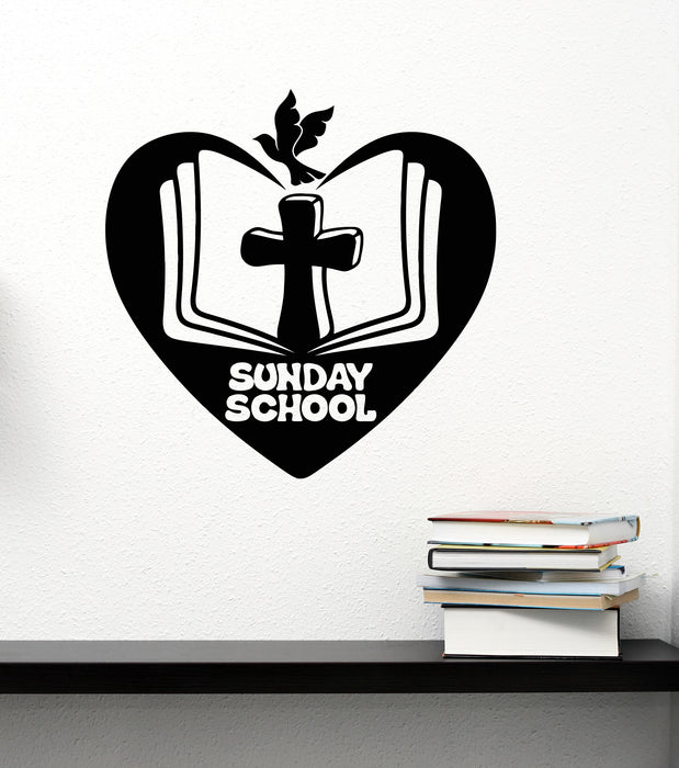 Vinyl Wall Decal Sunday School Religion Cross Bird Fly Open Book Stickers Mural (g8336)