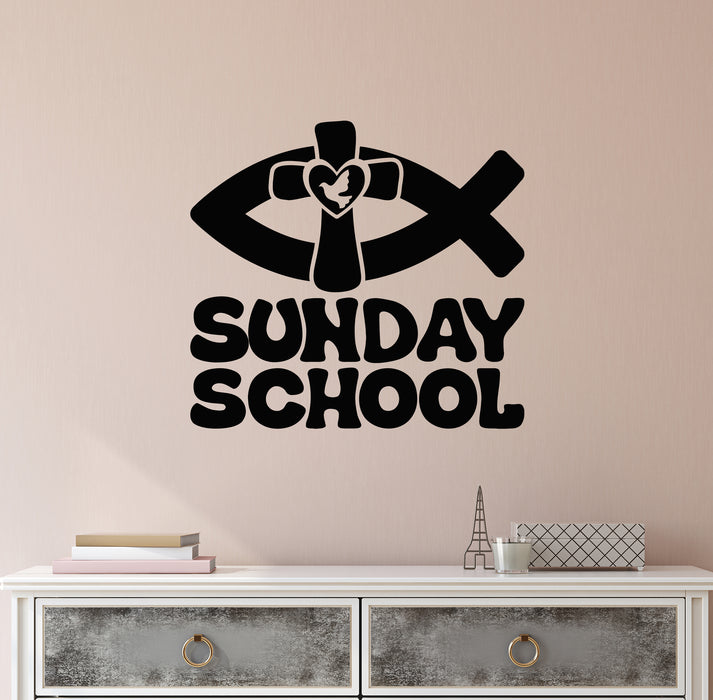 Vinyl Wall Decal Lettering Sunday School Religion Decor Cross Stickers Mural (g8337)