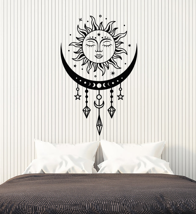 Vinyl Wall Decal Sun Face Bedroom Night Moon Crescent Ethnic Style Stickers Mural (g6930)