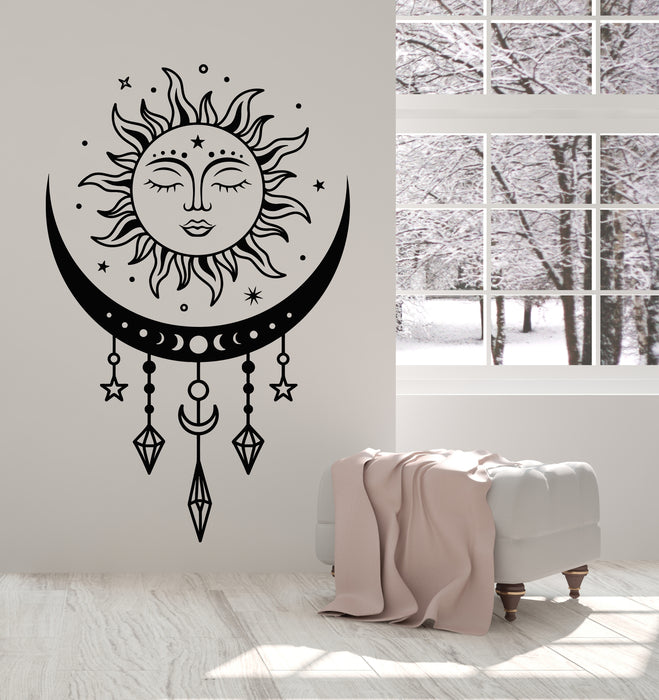 Vinyl Wall Decal Sun Face Bedroom Night Moon Crescent Ethnic Style Stickers Mural (g6930)