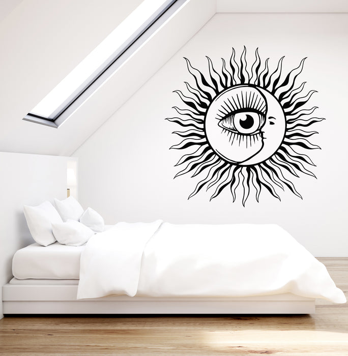 Vinyl Wall Decal Bedroom Abstract Sun Moon Face Eye Day Night Stickers Mural (g5824)