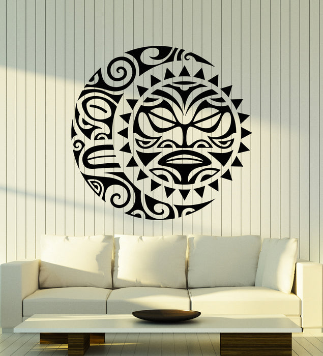 Vinyl Wall Decal Abstract Crescent Moon Sun Face Ethnic Decor Stickers Mural (g6173)