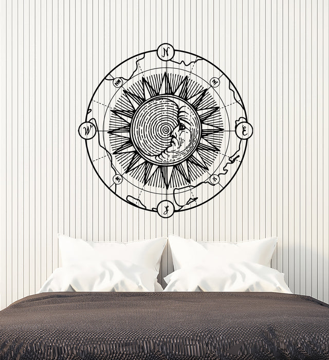 Vinyl Wall Decal Sun Crescent Moon Day Night Compass Stickers Mural (g6288)