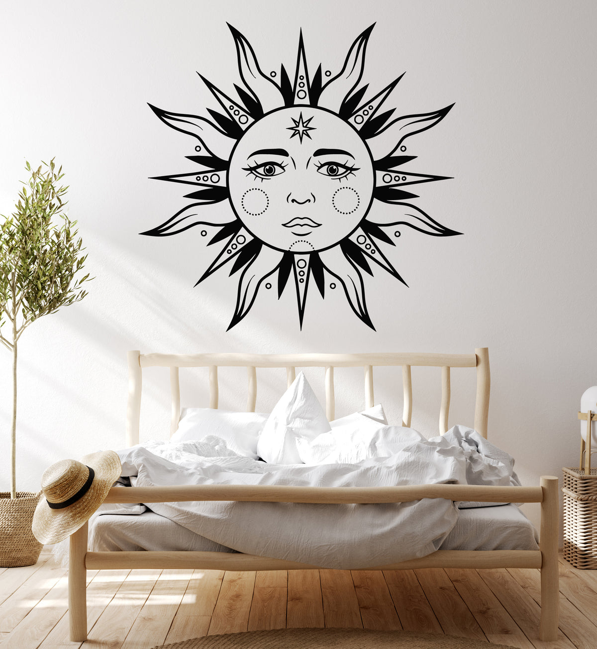Vinyl Wall Decal Star Sun Face Ethnic Decor Bedroom Interior Stickers ...