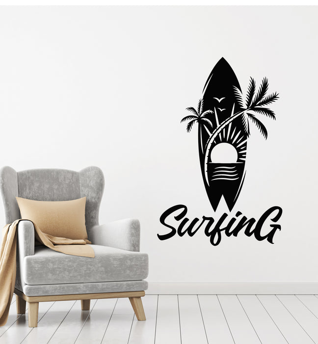 Vinyl Wall Decal Water Sports Surf Surfing Board Palm Beach Sun Stickers Mural (g2108)