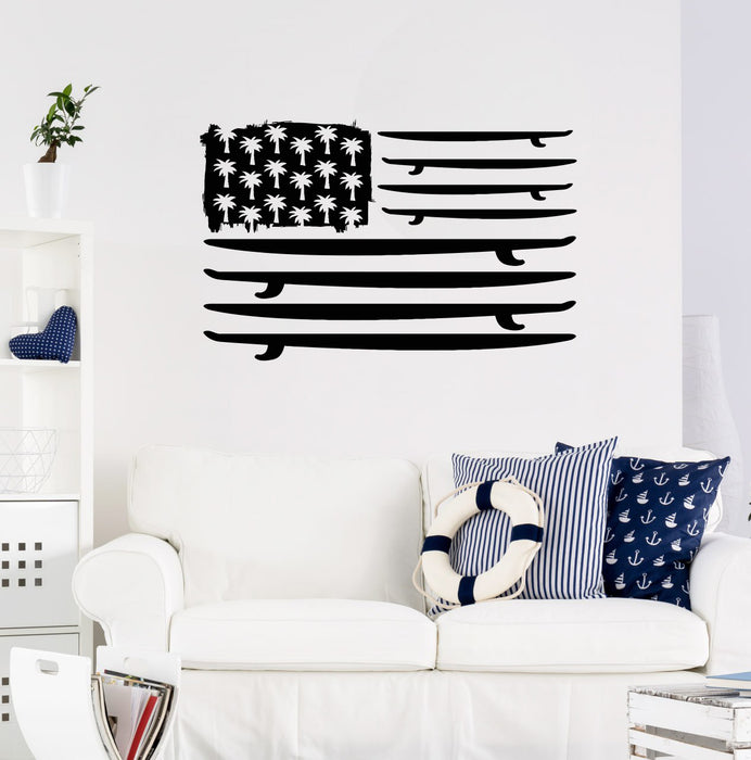 Vinyl Wall Decal Surfing Surfboard Flag Palms Ocean Surf Stickers Unique Gift (ig3790)