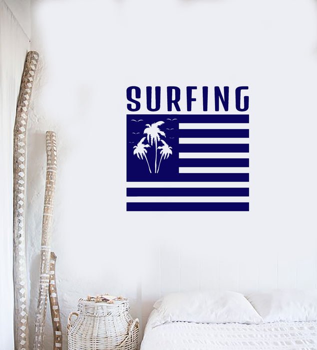 Vinyl Wall Decal Surfing Flag Palms Beach Style Surf Surfer Room Decor Stickers Mural (ig6078)