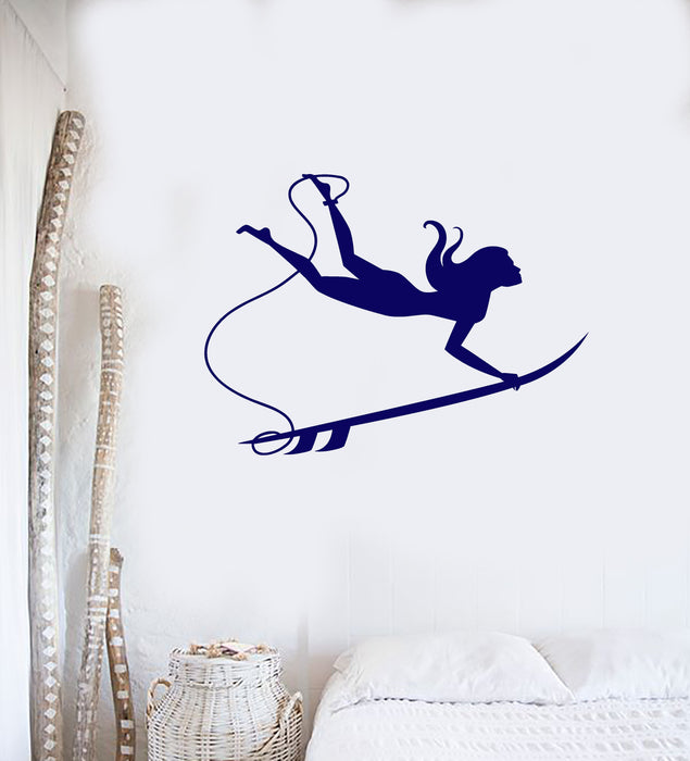 Vinyl Wall Decal Surfer Girl Surfboard Beach Style Surfing Interior Room Stickers Mural (ig5826)