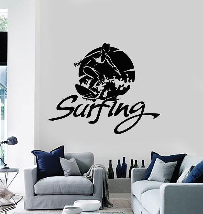 Vinyl Wall Decal Surfing Water Sports Board Surf Girl Beach Vacation Stickers Mural (g2008)