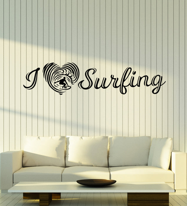Vinyl Wall Decal I Love Surfing Beach Style Water Ocean Sport Travel Stickers Mural (g2079)