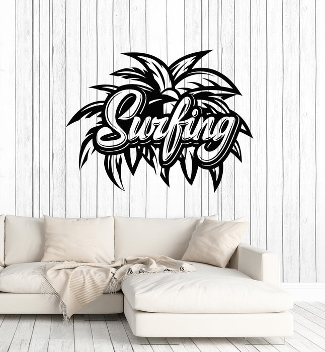Vinyl Wall Decal Lettering Surfing Beach Palm Leaves Vacation Surfer Decor Stickers Mural (g2105)