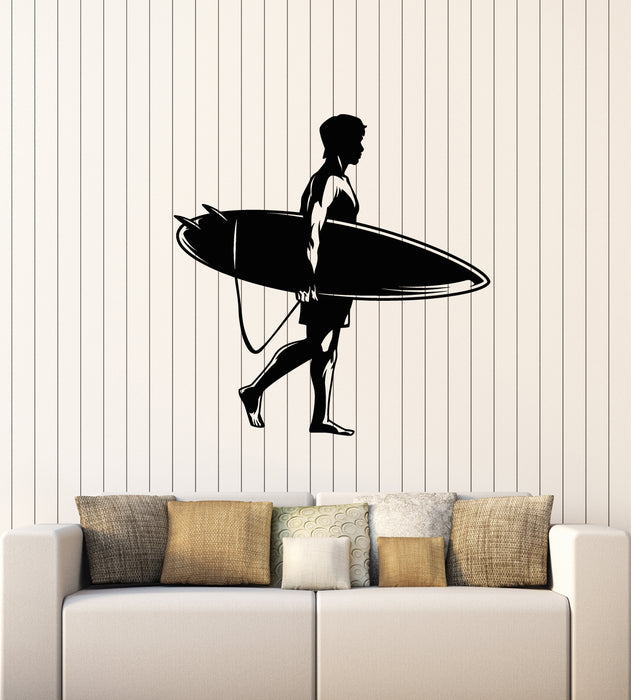 Vinyl Wall Decal Surfer Silhouette Surfing Board Extreme Sport Beach Idea Stickers Mural (g1503)