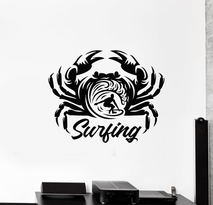 Vinyl Wall Decal Crab Surfer Surfboards Surfing Beach Wave Stickers Mural (g2088)