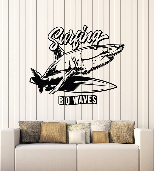 Vinyl Wall Decal Surfboards Surfing Beach Vacation Sea Shark Stickers Mural (g3924)