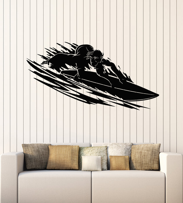 Vinyl Wall Decal Surfer on Wave Surfing Marine Sport Extreme Stickers Mural (g7470)