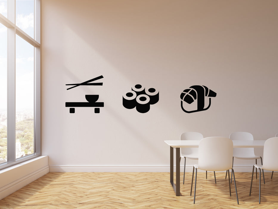 Vinyl Wall Decal Japanese Cuisine Kitchen Asian Food Sushi Rolls Bar Stickers Mural (g551)