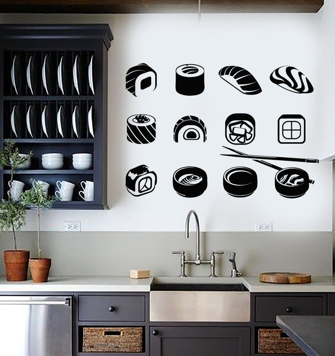 Vinyl Wall Decal Sushi Bar Japanese Asian Food Restaurant Cafe Stickers Mural (g2965)