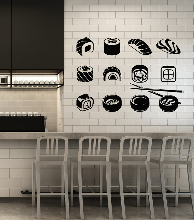 Vinyl Wall Decal Sushi Bar Japanese Asian Food Restaurant Cafe Stickers Mural (g2965)