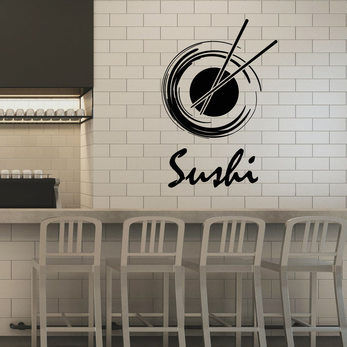 Sushi Vinyl Wall Decal Asia Japan Food Chopsticks Nori Wasabi Lettering Cuisine Stickers Mural (k252)