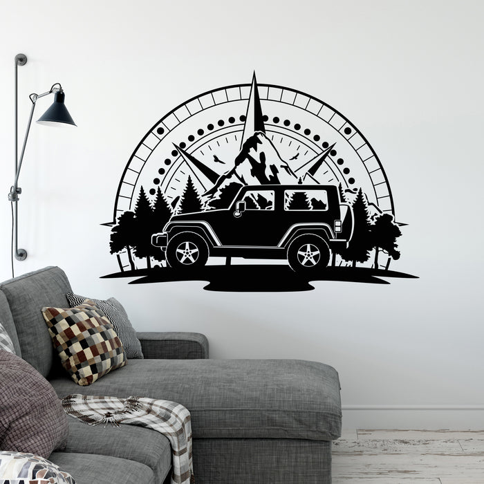 Vinyl Wall Decal SUV Compass Nature Mountains Trees Travel Adventure Car Stickers Mural (ig6499)