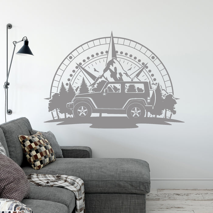 Vinyl Wall Decal SUV Compass Nature Mountains Trees Travel Adventure Car Stickers Mural (ig6499)
