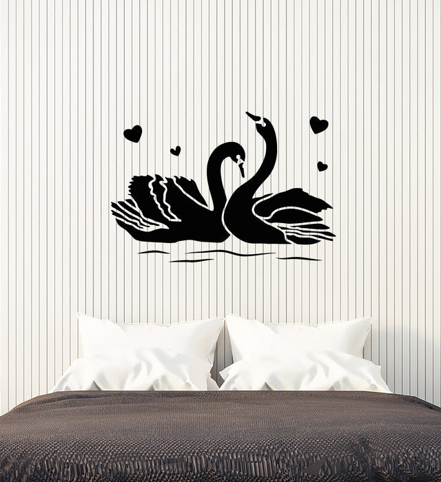 Vinyl Wall Decal Couple Swans Bedroom Love Romance Birds Stickers Mural (g1776)