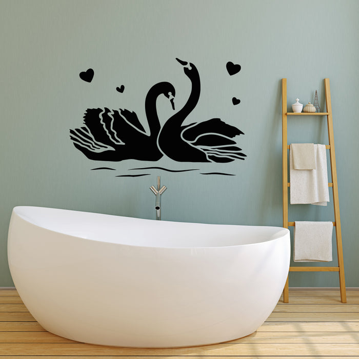 Vinyl Wall Decal Couple Swans Bedroom Love Romance Birds Stickers Mural (g1776)