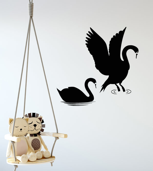 Vinyl Wall Decal Couple Swans Bedroom Romance Flying Birds Stickers Mural (g7460)