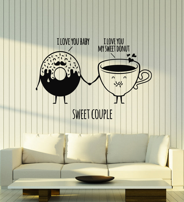 Vinyl Wall Decal Donut Cup Sweet Couple Confectionery Shop Food Stickers Mural (g1220)
