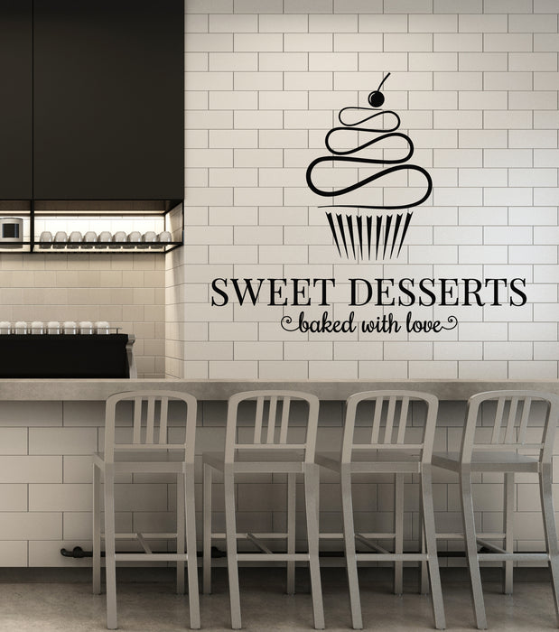Vinyl Wall Decal Sweet Dessert Baked With Love Candy Cake Stickers Mural (g6528)