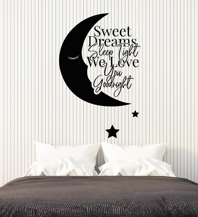 Vinyl Wall Decal Sweet Dreams Bedroom Goodnight Sleep Crescent Stickers Mural (g3190)