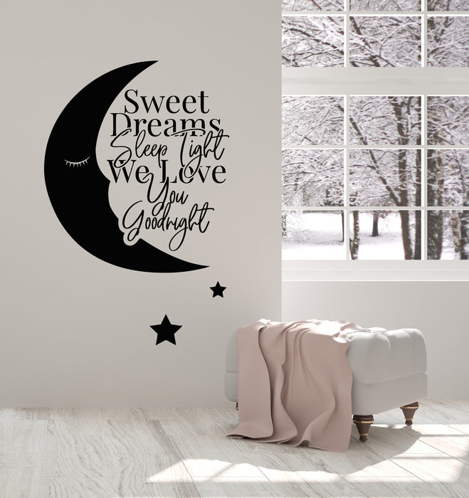 Vinyl Wall Decal Sweet Dreams Bedroom Goodnight Sleep Crescent Stickers Mural (g3190)