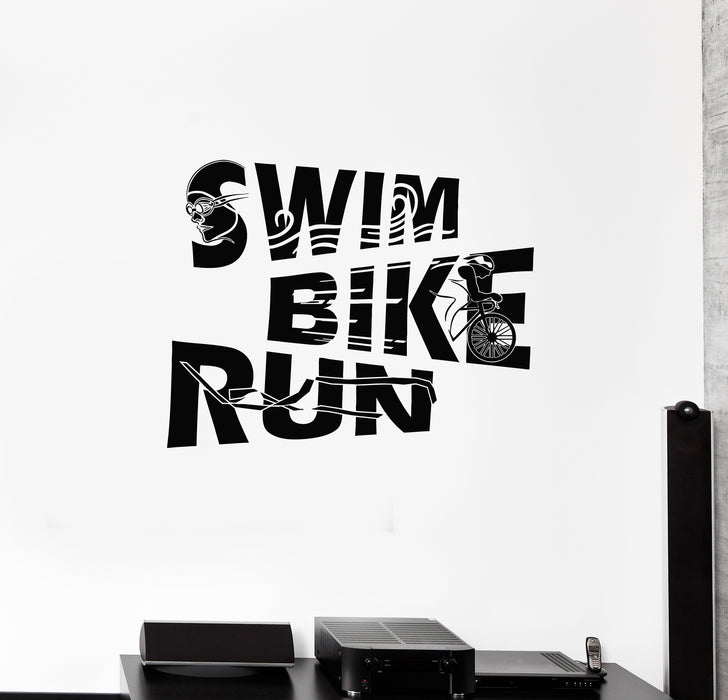 Vinyl Wall Decal Healthy Lifestyle Sports Triathlon Swim Bike Run Stickers Mural (g3750)