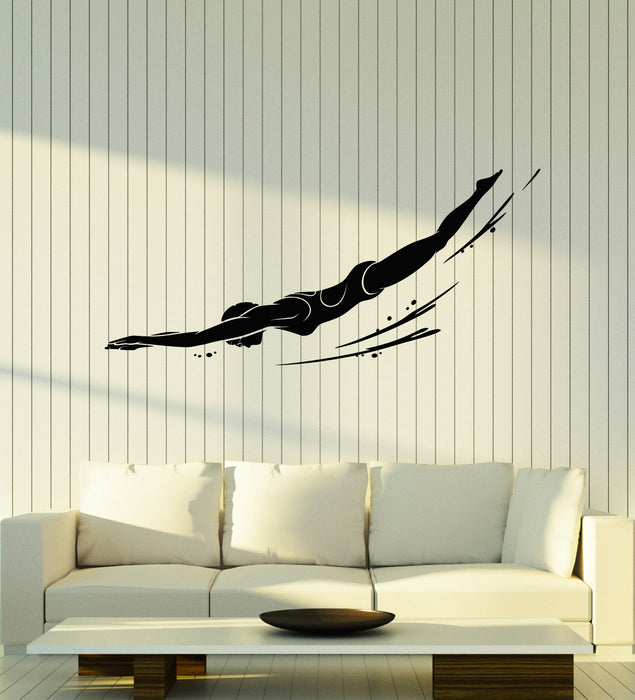 Vinyl Wall Decal Swimming Pool Water Swimmer Girl Diver Sport Stickers Mural (g2154)