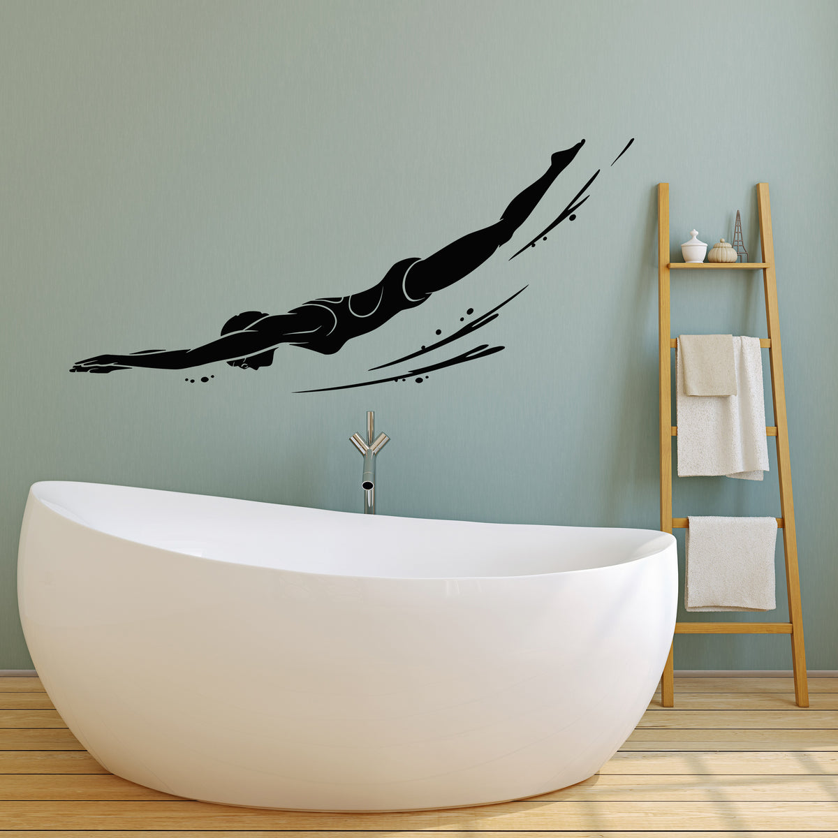 Vinyl Wall Decal Swimming Pool Water Swimmer Girl Diver Sport Stickers ...