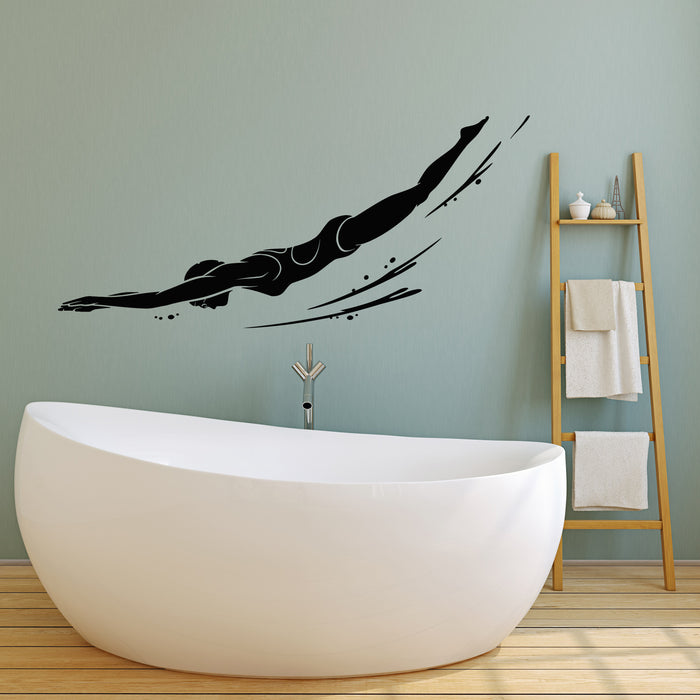 Vinyl Wall Decal Swimming Pool Water Swimmer Girl Diver Sport Stickers Mural (g2154)