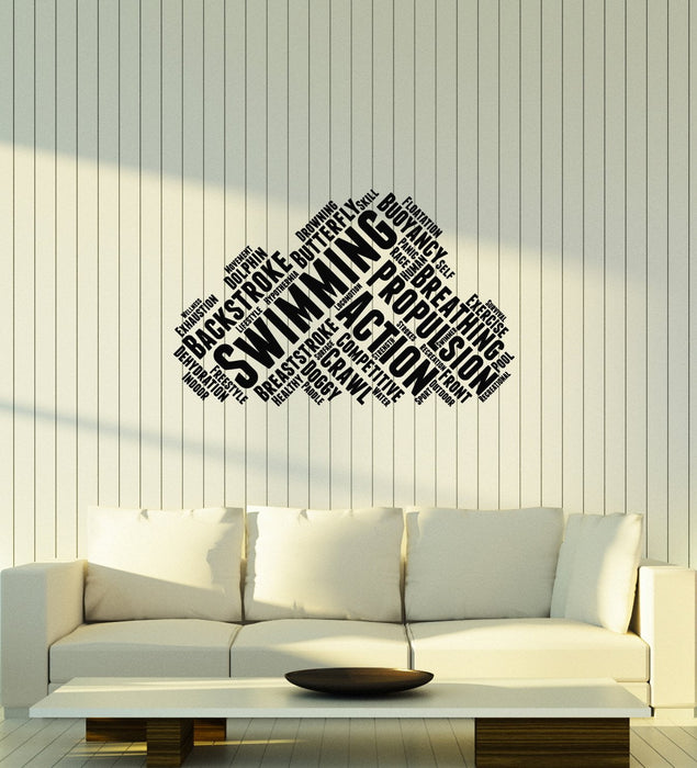 Vinyl Wall Decal Swimming Words Cloud Swimmer Words Cloud Decor Stickers Mural (ig5704)