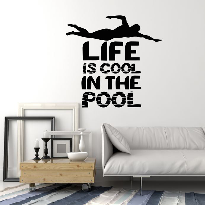 Vinyl Wall Decal Swimming Pool Quote Words Phrase Swimmer Swim Stickers Mural (ig6435)
